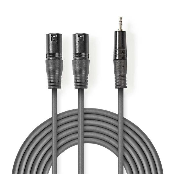 Balanced Audio-Kabel | 2x XLR 3-Pin Stecker | 3.5 mm Stecker | Vernickelt | 3.00 m | Rund | PVC | Dunkelgrau | Kartonhülle - handy.ch