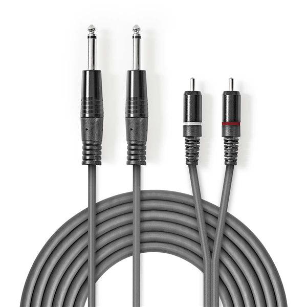 Stereo-Audiokabel | 2x 6.35 mm Stecker | 2x RCA Stecker | Vernickelt | 1.50 m | Rund | Dunkelgrau | Kartonhülle - handy.ch