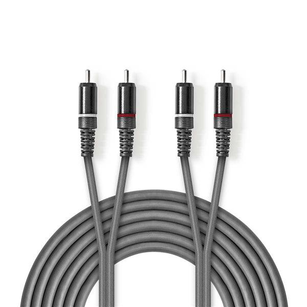 Stereo-Audiokabel | 2x RCA Stecker | 2x RCA Stecker | Vernickelt | 1.50 m | Rund | Dunkelgrau | Kartonhülle - handy.ch