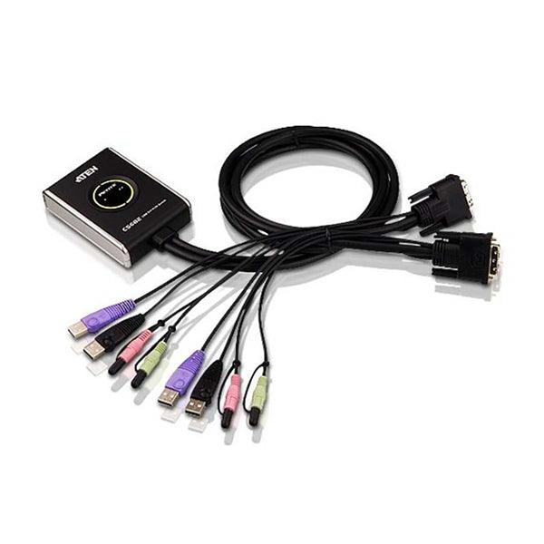 2-Port USB DVI/Audiokabel KVM Switch mit Remote-Port-Wähler - handy.ch