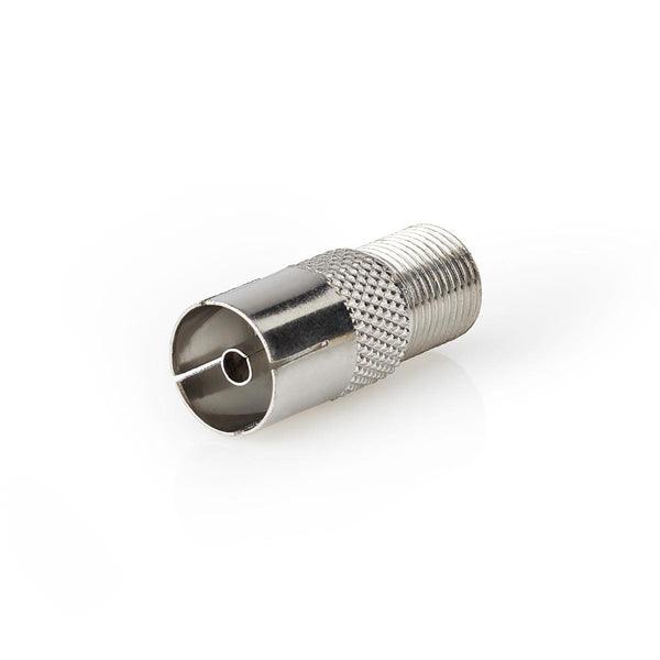 Satelliten- und Antennenadapter | F Buchse | IEC (Coax) Buchse | Vernickelt | 75 Ohm | Gerade | Metall | Silber | 1 Stück | Box - handy.ch