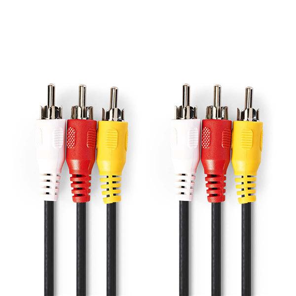 Composite-Videokabel | 3x Cinch-Stecker | 3x Cinch-Stecker | Vernickelt | 480p | 5.00 m | Rund | PVC | Schwarz | Plastikbeutel - handy.ch