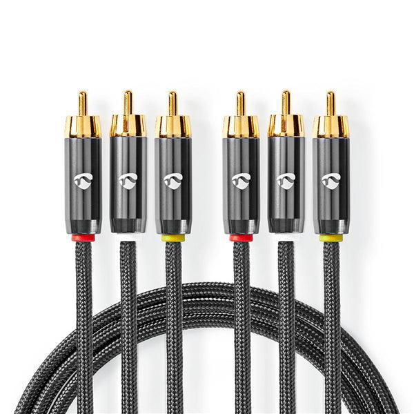 Composite-Videokabel | 3x Cinch-Stecker | 3x Cinch-Stecker | Vergoldet | 480p | 2.00 m | Rund | Baumwolle | Anthrazit / Gun Metal Grau | Verpackung mit Sichtfenster - handy.ch