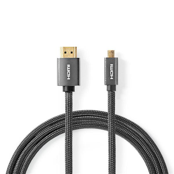High Speed ??HDMI Kabel mit Ethernet | HDMI Stecker | HDMI Micro Stecker | 4K@60Hz | 18 Gbps | 2.00 m | Rund | Baumwolle | Anthrazit / Gun Metal Grau | Verpackung mit Sichtfenster - handy.ch