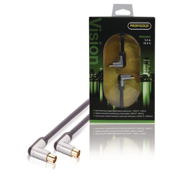 Koaxkabel 120 dB abgewinkelt Koax-Stecker - Koax-Kupplung 5.00 m Schwarz - handy.ch