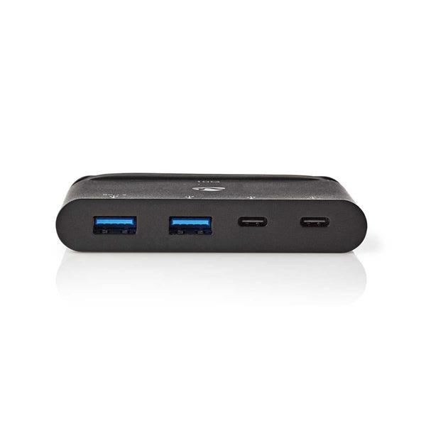 USB Multi-Port-Adapter | USB 3.2 Gen 2 | USB-C Stecker | 2x USB-A / 2x USB-C | Rund | Vernickelt | Schwarz | Box - handy.ch