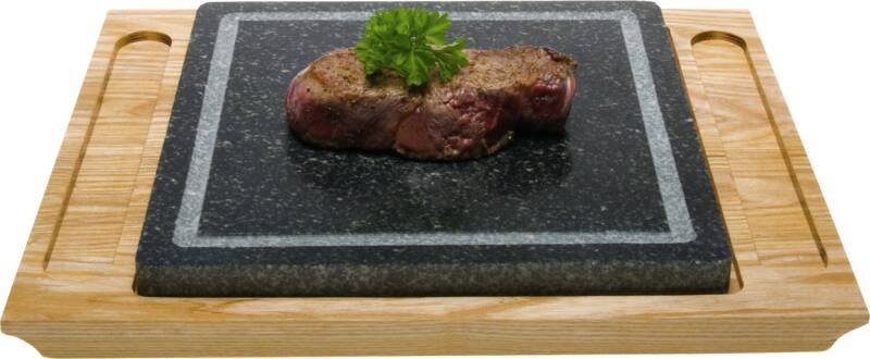 Specksteinteller mit Holzunterteller