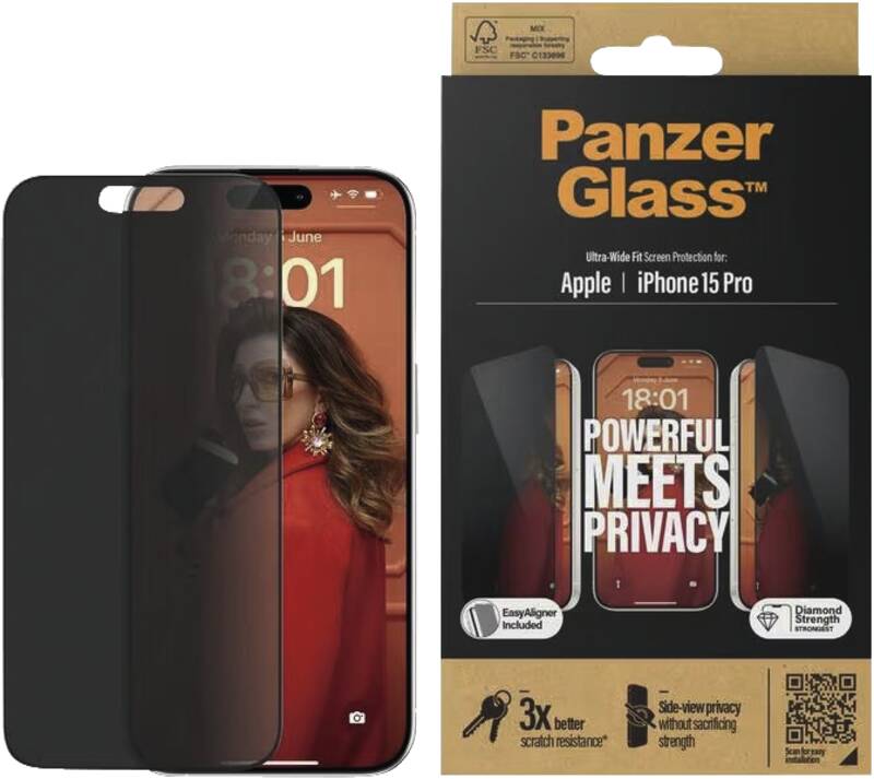 Displayschutz Ultra Wide Fit Privacy iPhone 15 Pro