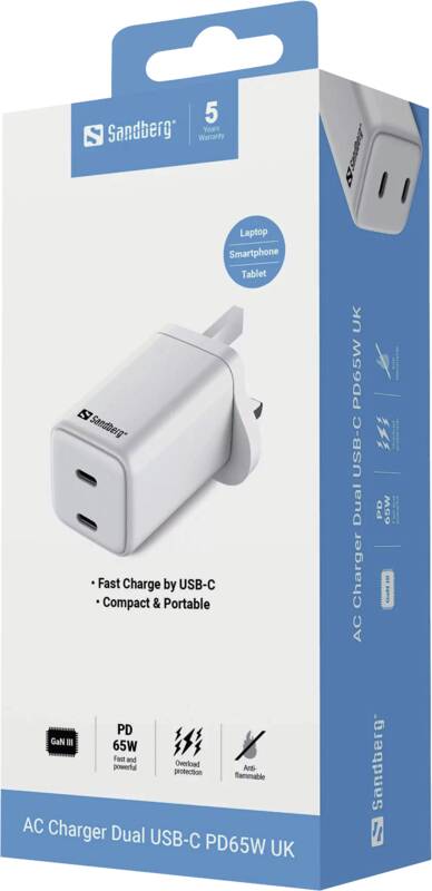 AC Charger Dual USB-C PD65W UK