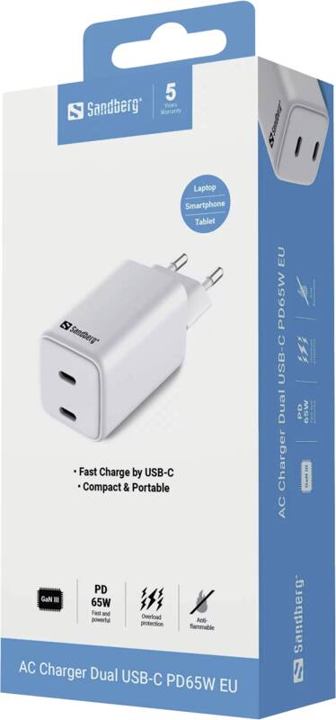 AC Charger Dual USB-C PD65W EU