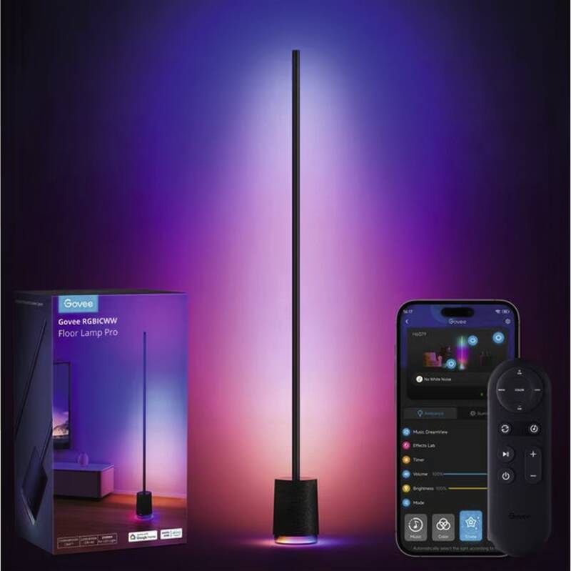 Lyra RGBICWW Eck-Stehleuchte mit Lautsprecher, Schwarz