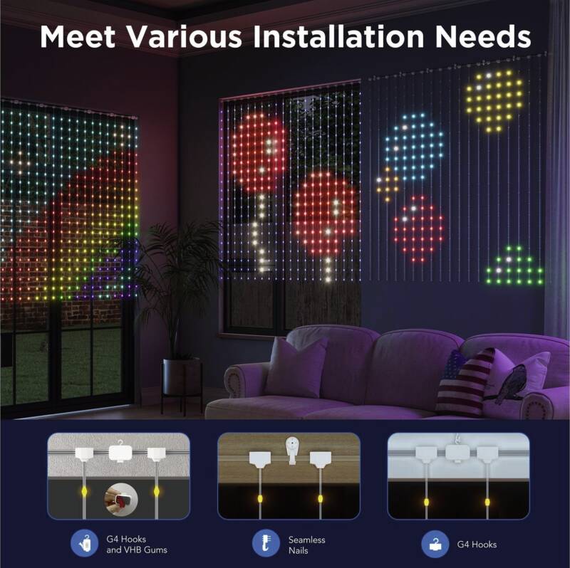 LED-Stripe Curtain Lights RGBIC, 25 Watt, 1.5 x 1.5m