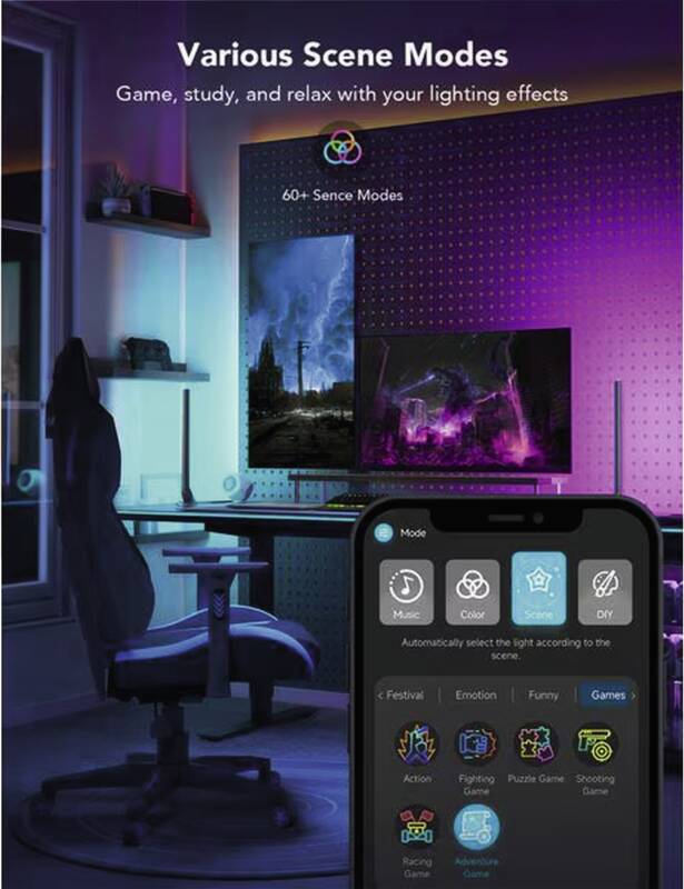 Gaming Lichtbalken mit Smart Controller, RGBIC, Wi-Fi + BT