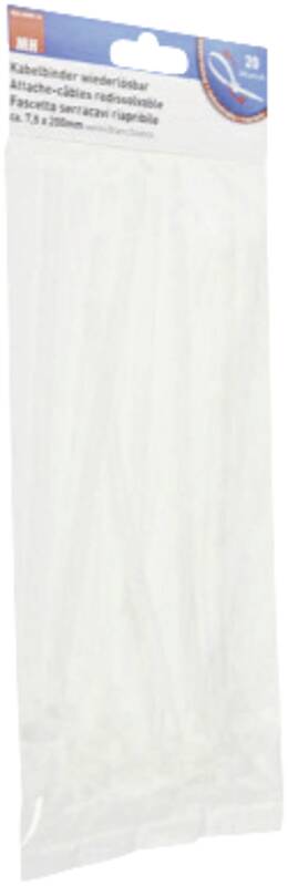 Kabelbinder wiederlösbar 7.5x200mm weiss / 20 Stück