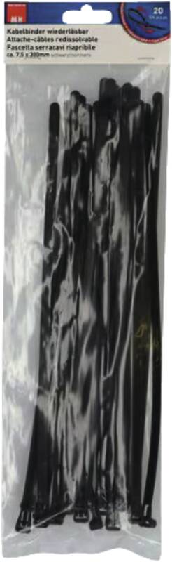 Kabelbinder wiederlösbar 7.5x300mm schwarz / 20 Stück