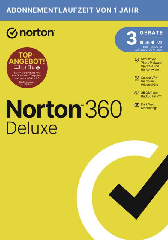 NORTON 360 DELUXE 25GB GE 1 USER 3 DEVICE 12MO EP ATTACH Att