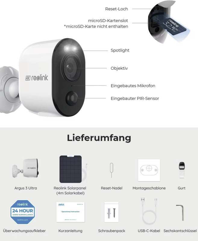 Argus B350 4K Wifi Kamera + Solarpanel