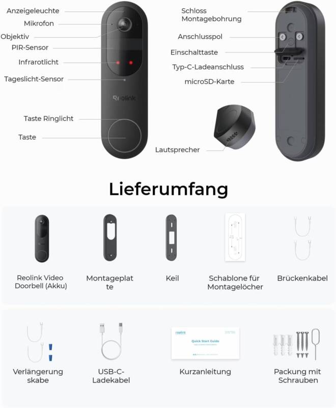 D340B 2K+ Battery Doorbell Chime + 64GB SD