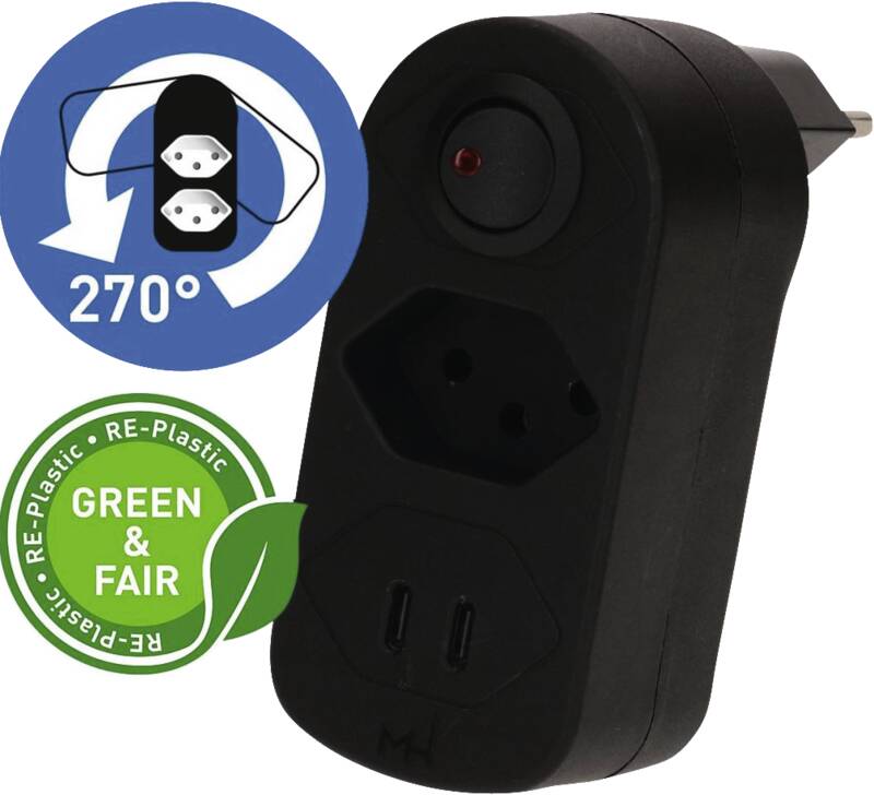 ADAPT 1x Typ 13 USB-C/C 20W sw drehbar Green+