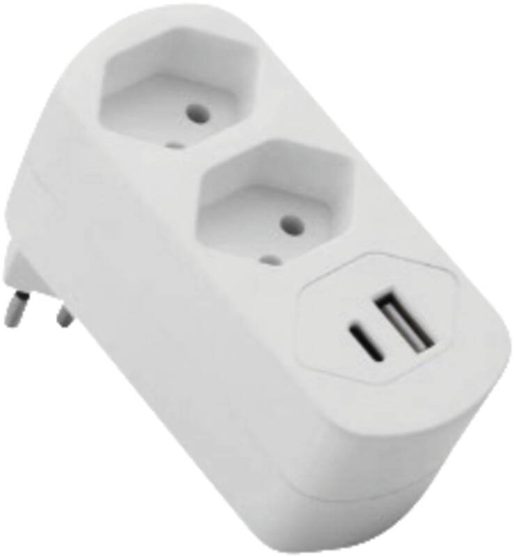 Abzweigstecker drehbar 2xT13 mit USB PD30W weiss
