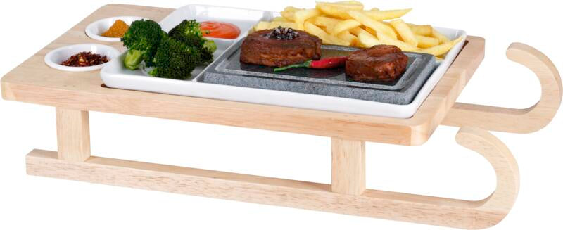 Hot Stone Set Schlitten Bambus