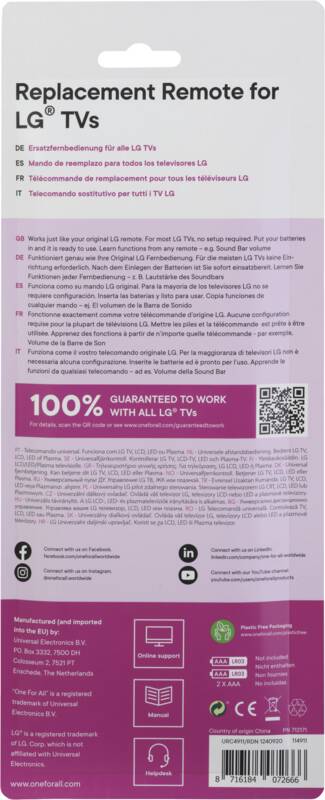 URC4911 - Ersatzfernbedienung LG 2.0