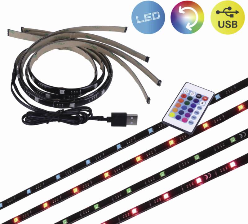 LED TV-Stripe 4x 50cm RGB, USB Anschluss