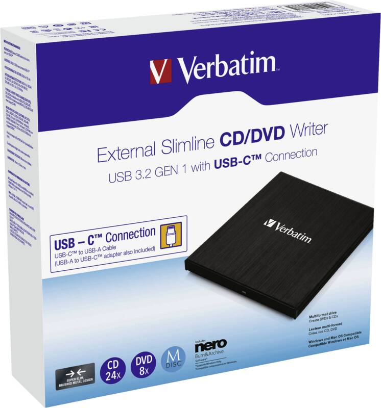 External Slimline CD/DVD Writer USB 3.2 Gen 1/ USB-C