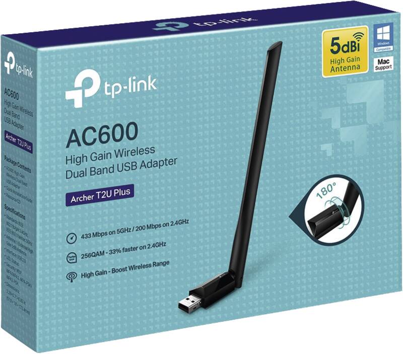 Archer T2U Plus - AC600-High-Gain-Dualband-USB-WLAN-Adapter