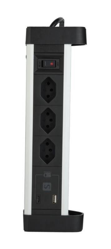 Alu Tisch-Steckleiste 3XT13 quer, 1xUSB-A/1xUSB-C PD 20W