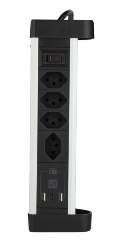 Alu Tisch-Steckleiste 4XT13, 2xUSB-A/1xUSB-C PD 20W