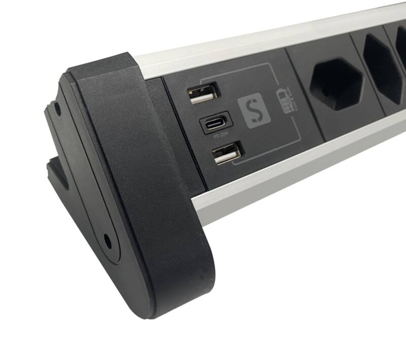 Alu Tisch-Steckleiste 4XT13, 2xUSB-A/1xUSB-C PD 20W