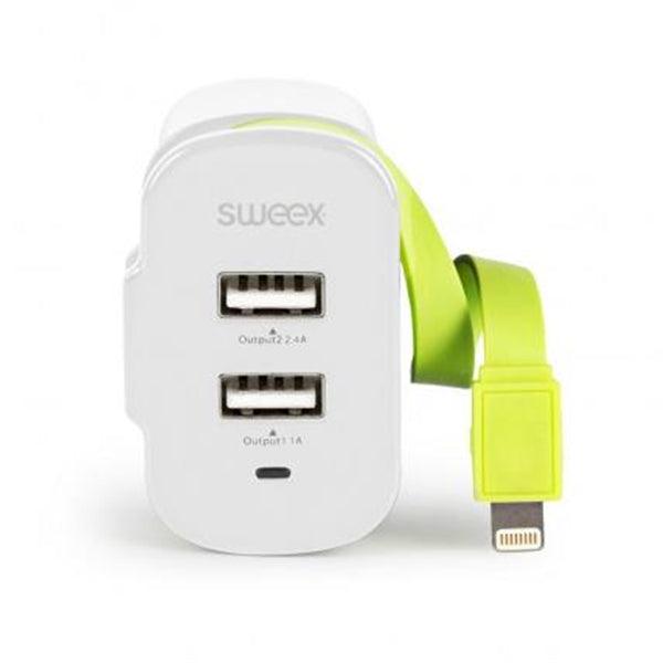 Ladegerät 3-Ausgänge 3 A 2x USB / Apple-Lightning Weiss/Grün - handy.ch