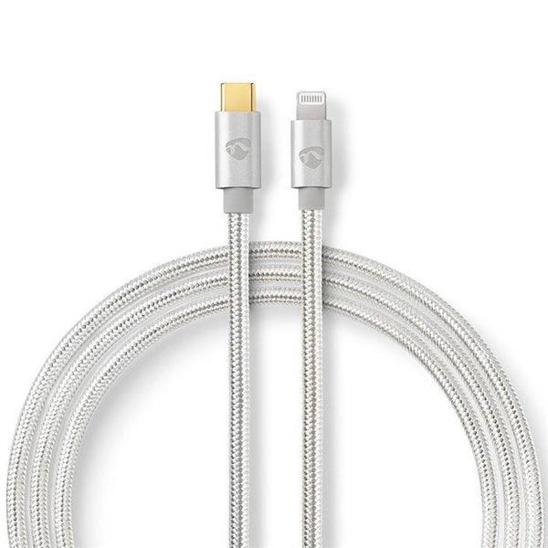 Lightning Kabel | USB 2.0 | Apple Lightning 8-Pin | USB-C Stecker | 480 Mbps | Vergoldet | 1.00 m | Rund | Geflochten / Nylon | Aluminium / Silber | Verpackung mit Sichtfenster - handy.ch