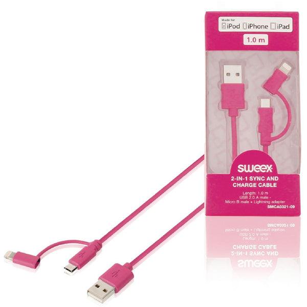 2-in-1-Sync und Ladekabel USB A male - Micro-B male 1.00 m Rosa - handy.ch