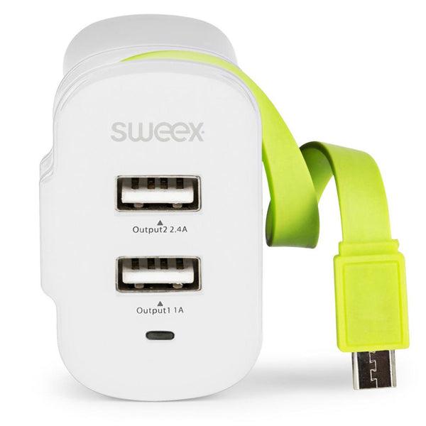 Ladegerät 3-Ausgänge 3 A 2x USB / Micro USB Weiss/Grün - handy.ch