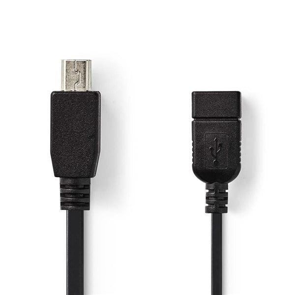 USB Micro-B Adapter | USB 2.0 | Mini 5-Pin Stecker | USB-A Buchse | 480 Mbps | OTG | 0.20 m | Flach | Vernickelt | PVC | Schwarz | Plastikbeutel - handy.ch