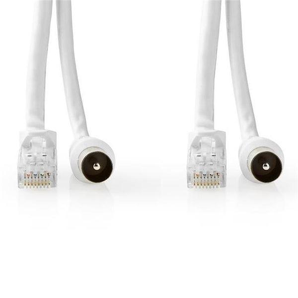 Coax & Cat6 Kombikabel | IEC (Coax) Stecker / RJ45 Stecker | IEC (Coax) Buchse / RJ45 Stecker | Vernickelt | RG58 | 75 Ohm | Doppelt geschirmt | 1.50 m | Rund | PVC | Weiss | Umschlag - handy.ch