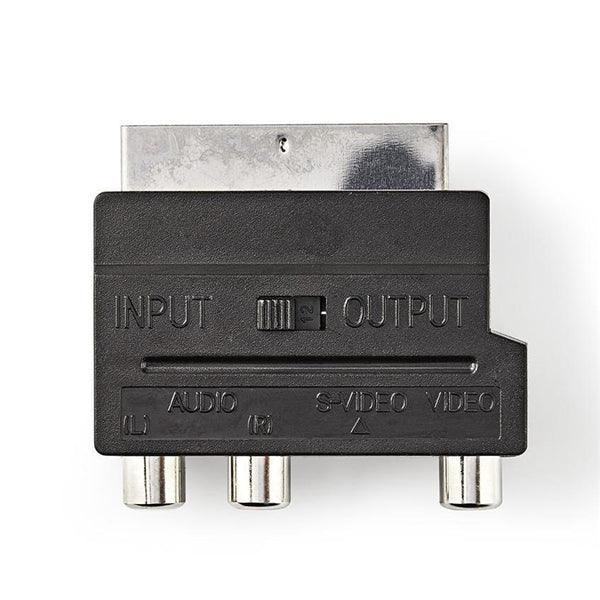 SCART-Adapter | SCART Stecker | S-Video Female / 3x Cinch Buchse | Vernickelt | Schaltbar | ABS | Schwarz | 1 Stück | Box - handy.ch