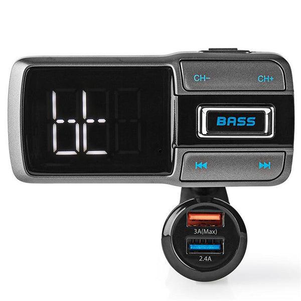 Kfz Audio FM Transmitter | Schwanenhals | freisprechend | 2.0 " | LED Bildschirm | Bluetooth® | QC 3.0 / 5.0 V DC / 2.4 A | Schnellladung | Bass Boost | Google Assistant / Siri | Grau / Schwarz - handy.ch