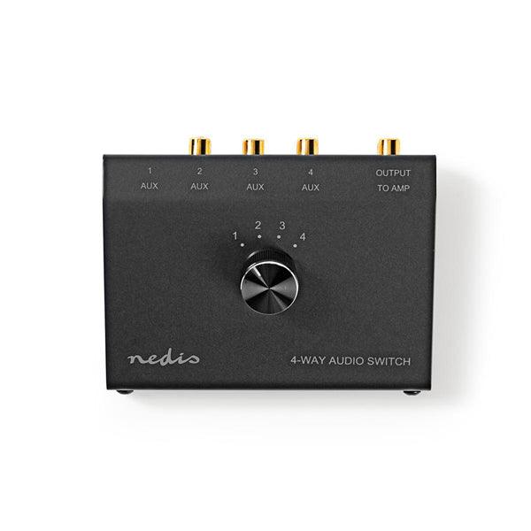 Analog Audio-Schalter | 4-Port port(s) | Anschlüsse  Eingang: 1x 3.5 mm / 3x (2x Cinch Buchse) | Anschlüsse  Ausgang: 1x (2x Cinch-Buchse) | Handbuch | Metall | Schwarz - handy.ch
