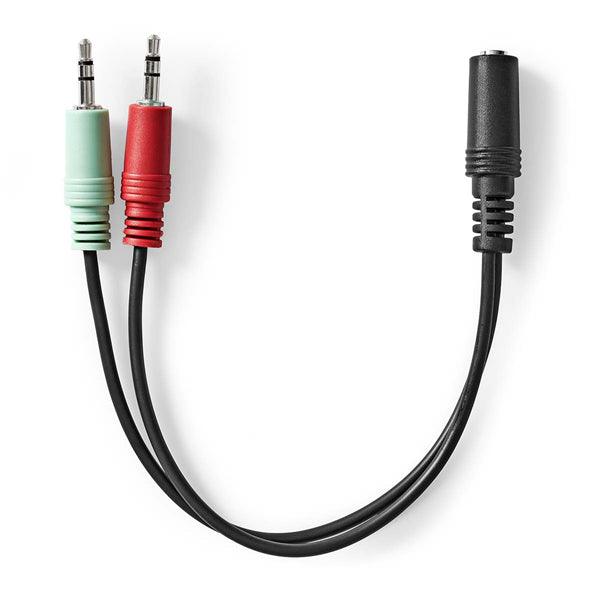 Stereo-Audiokabel | 3.5 mm Buchse | 2x 3.5 mm Stecker | Vergoldet | 0.12 m | Rund | Schwarz | Box - handy.ch