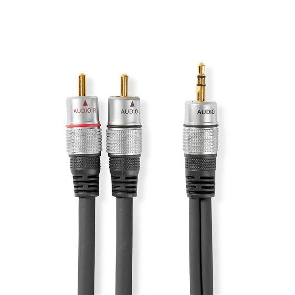Stereo-Audiokabel | 3.5 mm Stecker | 2x RCA Stecker | Vergoldet | 5.00 m | rund | Anthrazit | Hartschalenblister - handy.ch
