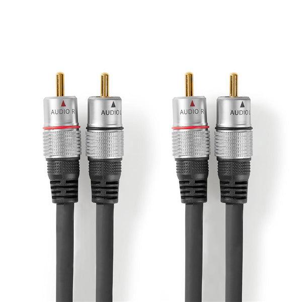 Stereo-Audiokabel | 2x RCA Stecker | 2x RCA Stecker | Vergoldet | 10.0 m | rund | Anthrazit | Box - handy.ch