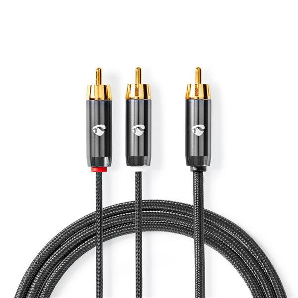 Subwoofer Kabel | RCA | 2x RCA Stecker | Vergoldet | 3.00 m | Rund | 4.5 mm | Grau / Gun Metal Grau | Verpackung mit Sichtfenster - handy.ch