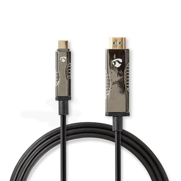 optische USB-Kabel (aktiv) | USB-C Stecker | HDMI Stecker | 18 Gbps | 5.00 m | Rund | PVC | Schwarz | Kartonverpackung - handy.ch