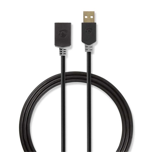 USB-Kabel | USB 2.0 | USB-A Stecker | USB-A Buchse | 480 Mbps | Vergoldet | 2.00 m | Rund | PVC | Anthrazit | Box - handy.ch