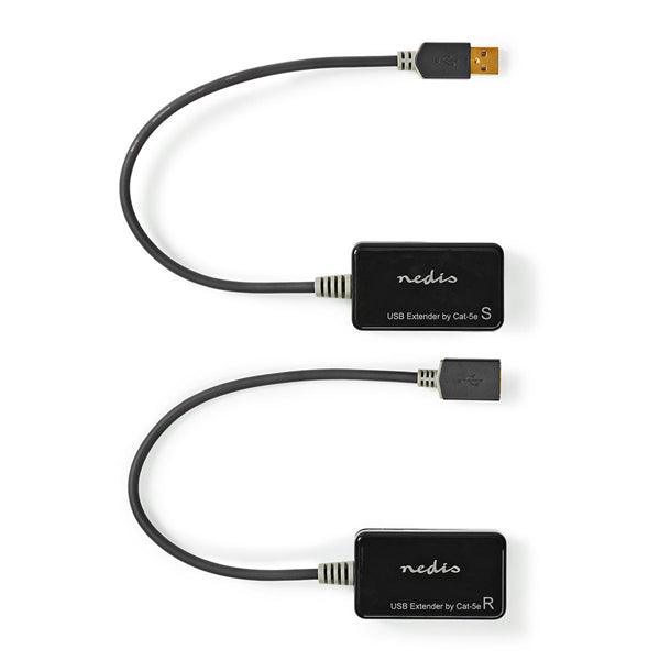 USB-Extender | USB 1.1 | 1x RJ45 Female | 1x USB-A Buchse | 1x USB-A Stecker | 1x RJ45 Female | 50 m | 12 Mbps | vergoldet | rund | PVC | Schwarz | Verpackung mit Sichtfenster - handy.ch
