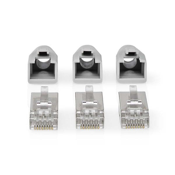 RJ45-Stecker | RJ45 Pass Through | Festes/verseiltes FTP CAT6 | Gerade | Vergoldet | 10 Stück | PVC | Grau / Schwarz / Weiss | Box - handy.ch