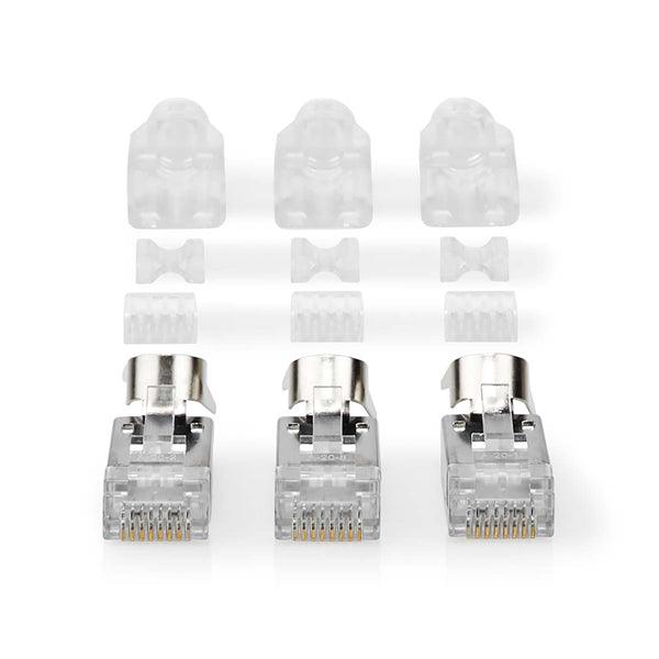 RJ45-Stecker | RJ45 Pass Through | Festes/verseiltes FTP CAT7 | Gerade | Vergoldet | 10 Stück | PVC | Grau / Schwarz / Weiss | Box - handy.ch